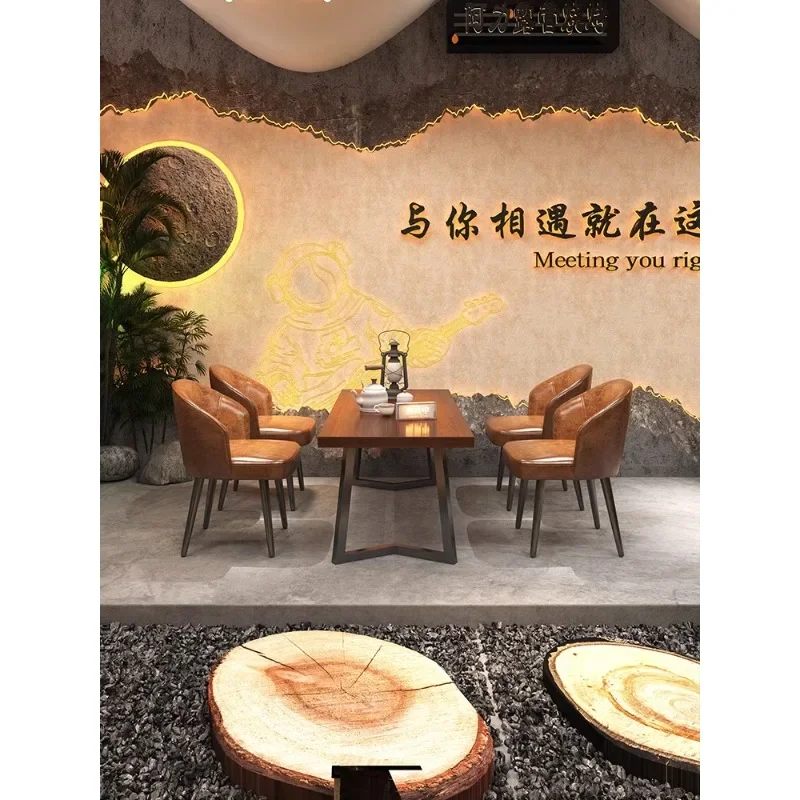 شريط الرياح طاولات وكراسي من الخشب الصلب مقعد بطاقة على الطراز الصناعي #3