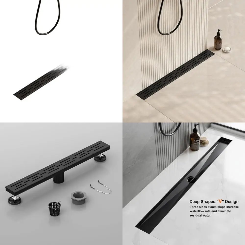 

32-дюймовый матовый черный прямоугольный душевой трап с решеткой под кирпич из матовой нержавеющей стали 304