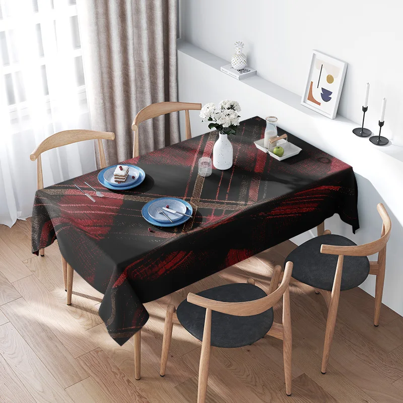 Luxury Red Plaid Tablecloth: Modern High-End Dining Room Decor, Non-Slip Waterproof, Perfect for Kitchen Use Black/Red 120x180cm