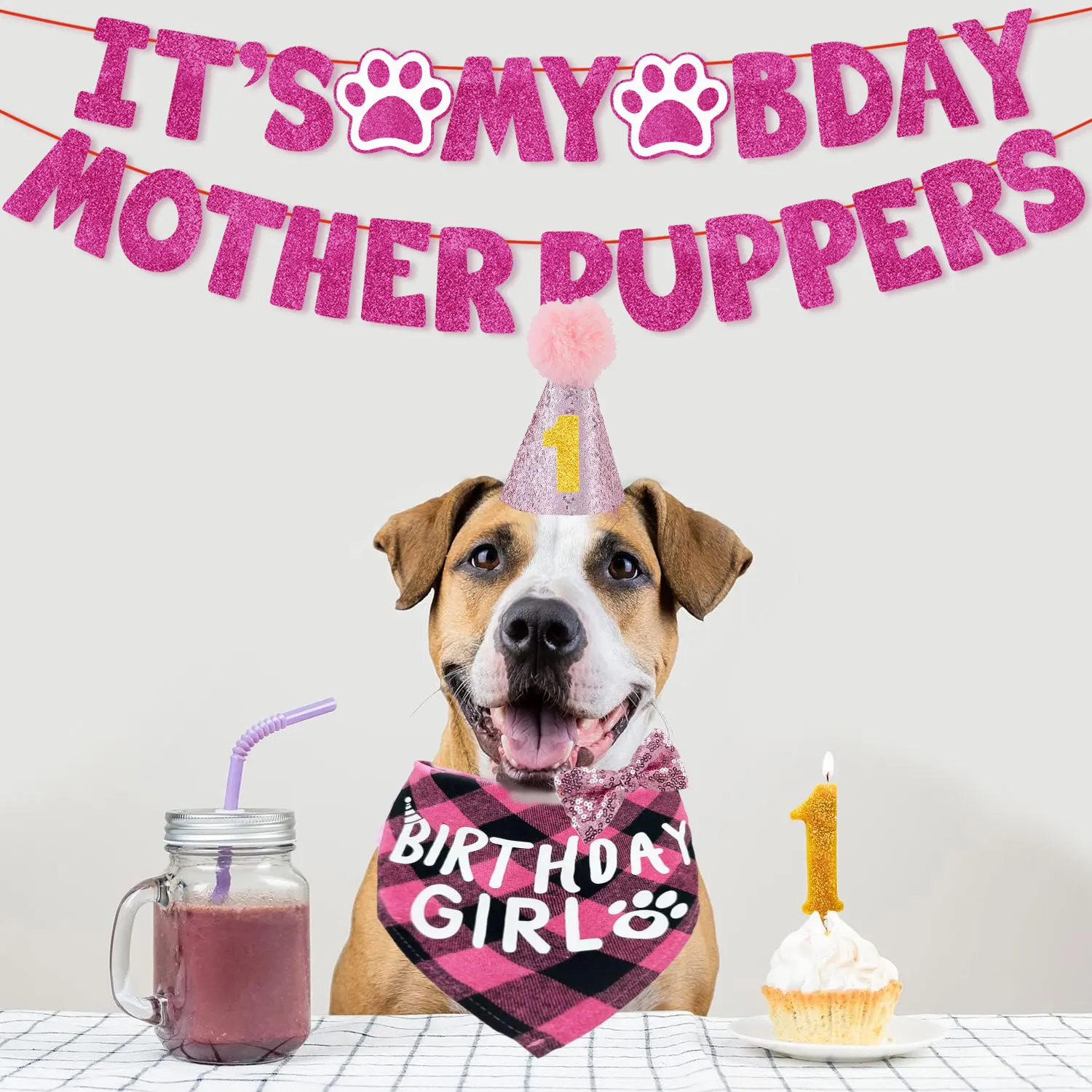 Geburtstagsparty-Set für Hunde – Bandana, Hut, Fliege und Geburtstagsbanner für kleine Hunde, Welpendekoration mit It's My Bday Signs Junge/Mädchen – Detail 13