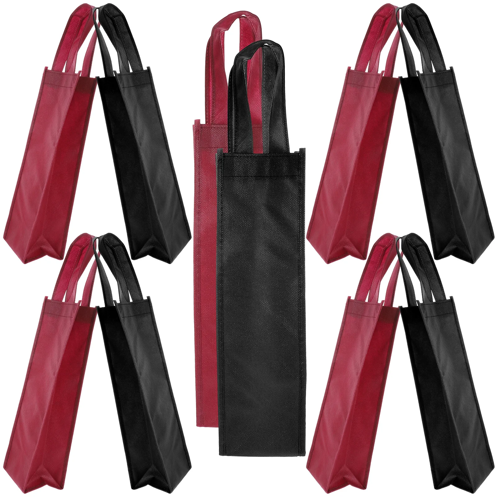 

10pcs Gift Bag 10x10x35cm Non-woven Bottle Bags for Gifts with Handles Red Black Lightweight Durable Storage Box