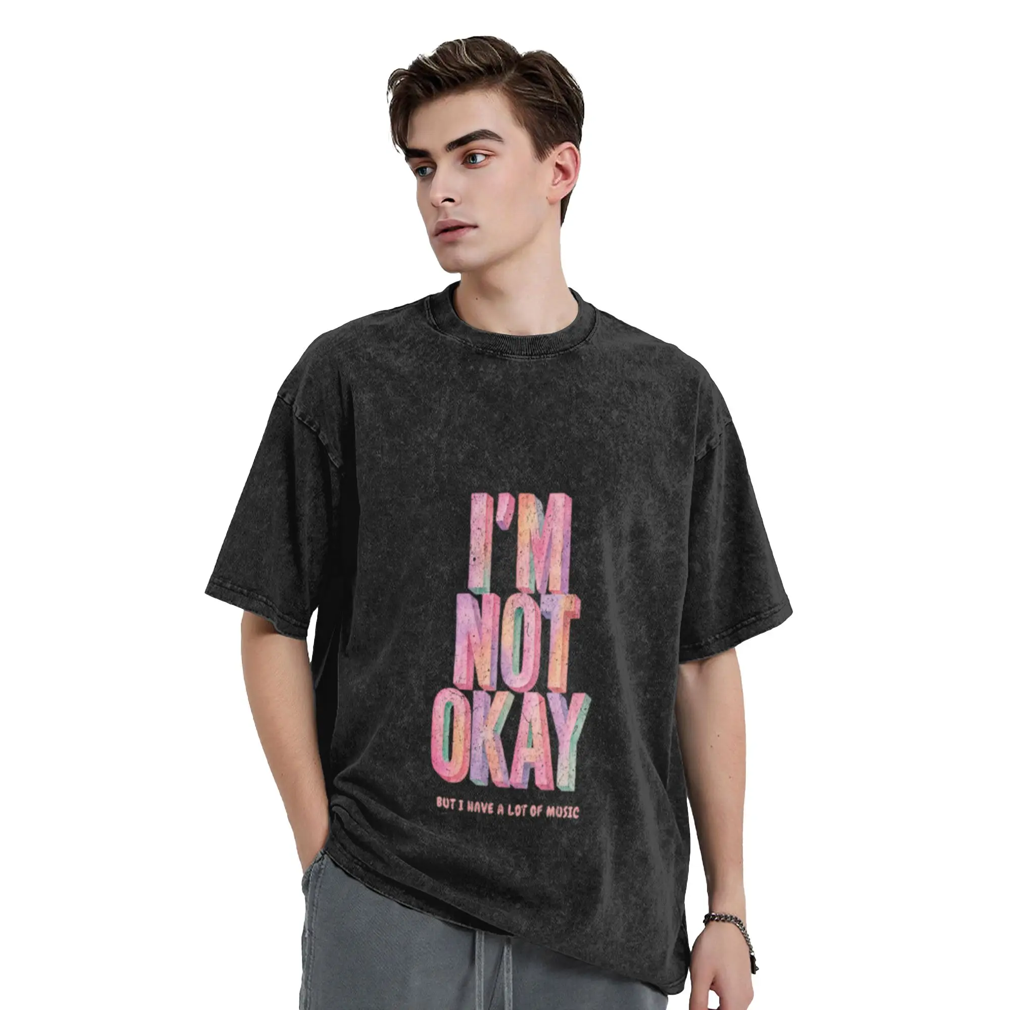 I m not okay but I have a lot of music Unique Cool A T-Shirt Oversized Short Sleeve Men's Women's Cotton Tees Tops