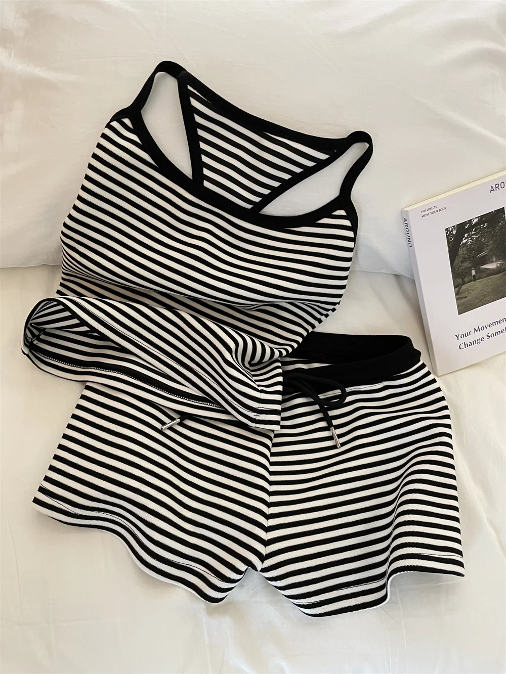 

Girls' Slim Fit Striped Vest orts Home Clothes Set Summer Breathable Comfortable Cotton Pajamas round Ne Svel Night...