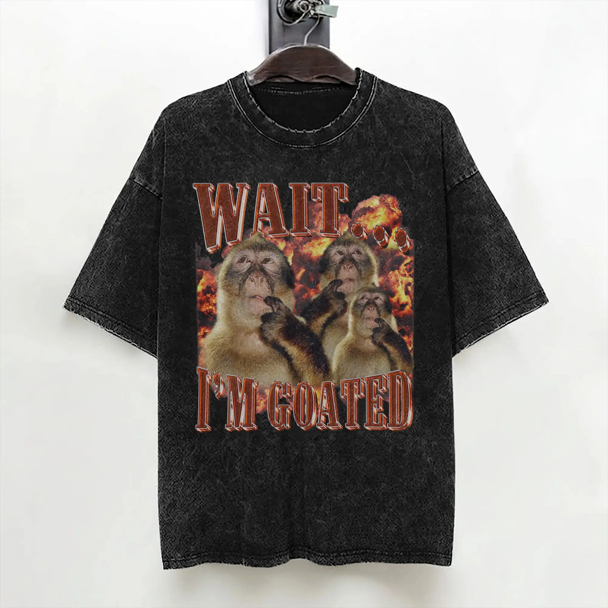 Thinking Monkey Funny Meme T Shirt Washed Short Sleeve Harajuku T-Shirts  Vintage Men Women Streetwear Graphic Printed Tees