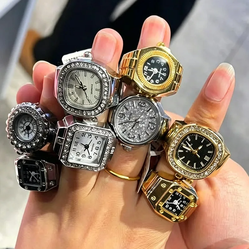 Mini montre à quartz pour doigt, style vintage punk, avec chiffres romains, bracelet élastique, pour hommes et femmes, montre à quartz pour couple