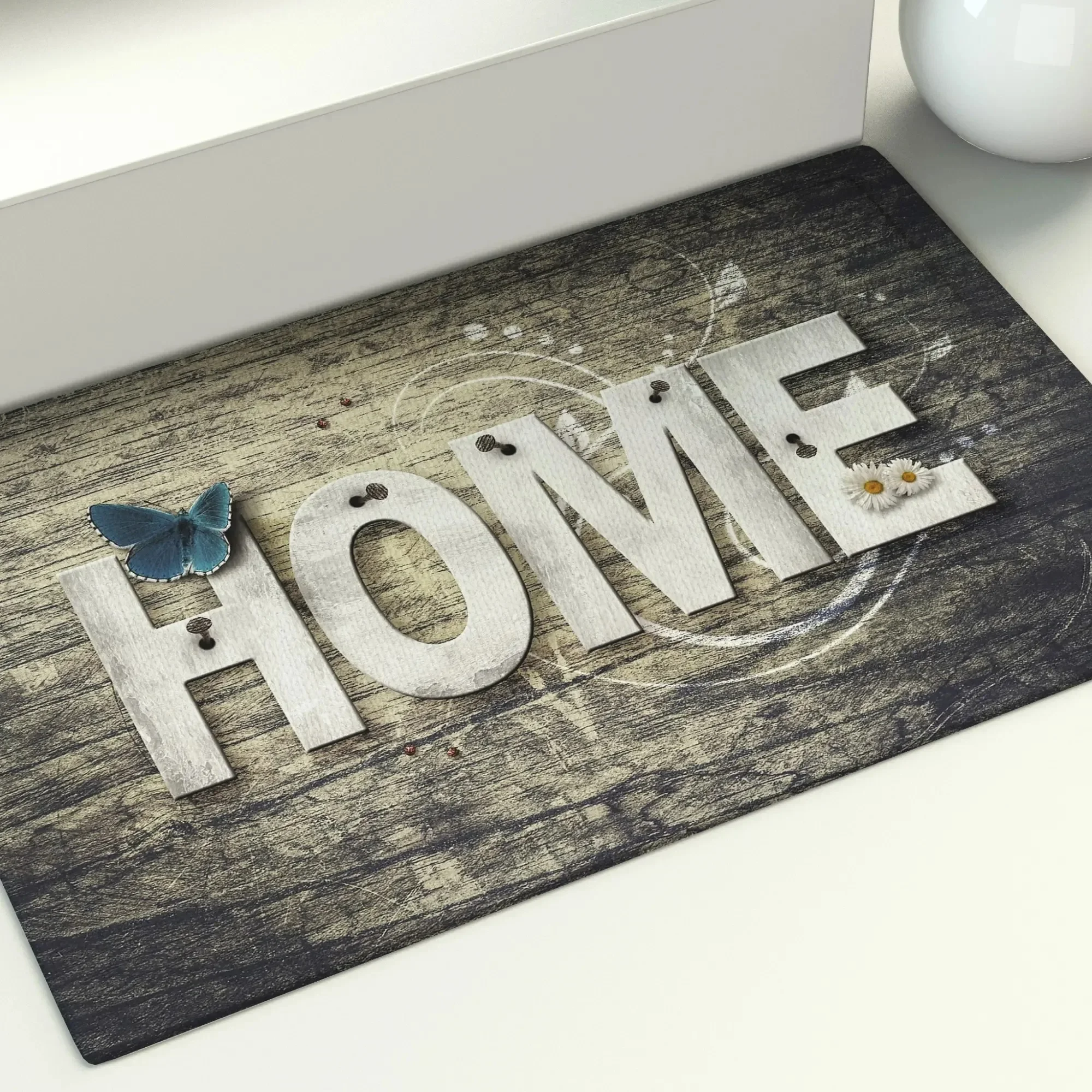 Retro wood grain printed floor mats home letter entry door  kitchen bathroom non-slip    decoration