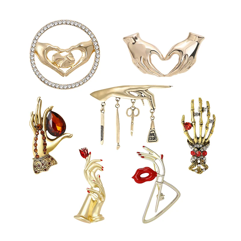 Hand Pose Heart Brooches For Women Unisex Office Causal Brooch Pins Gifts Unique Cross Your Hands Brooch Party Jewelry