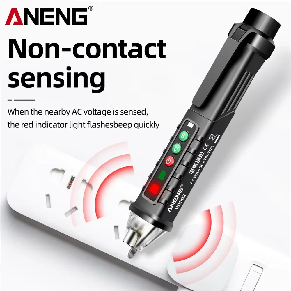 Non-Contact Voice Broadcast Voltage Tester Pen ANENG VD902 Smart Voltage Detector Infrared Indicator 12-1000V Breakpoint Finder