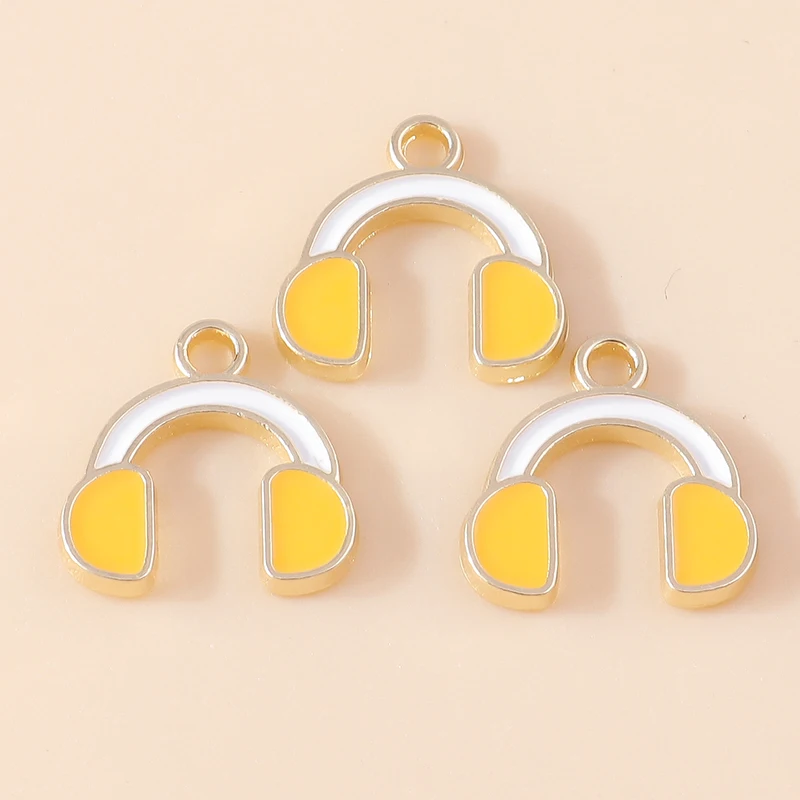 20pcs 14x14mm Cute Enamel Earphone Headset Charms Pendants for Jewelry Making Drop Earrings Necklaces DIY Crafts Accessories