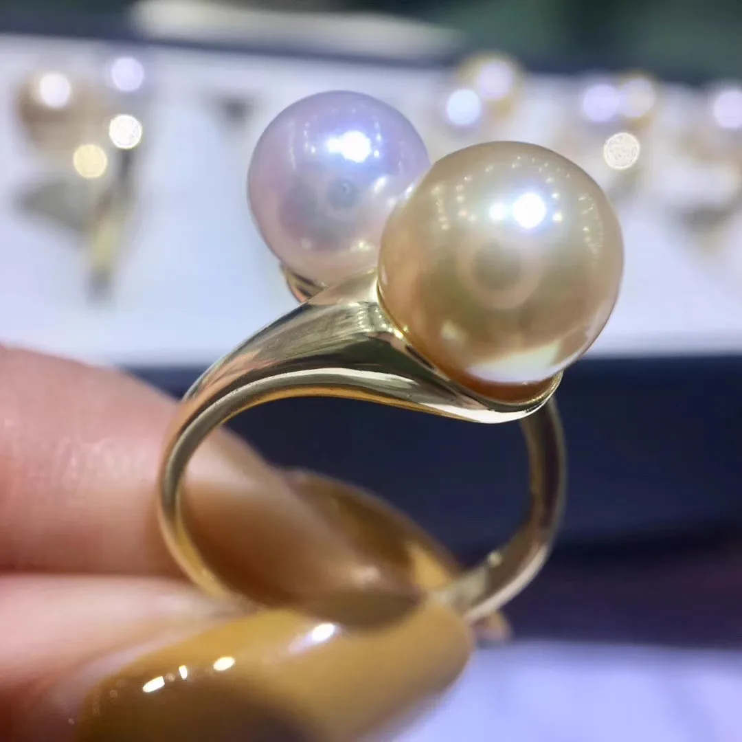 

Nanhai Round Natural Pearl 925 Sterling Silver Fashion Double Pearl Ring AAA6-7mm