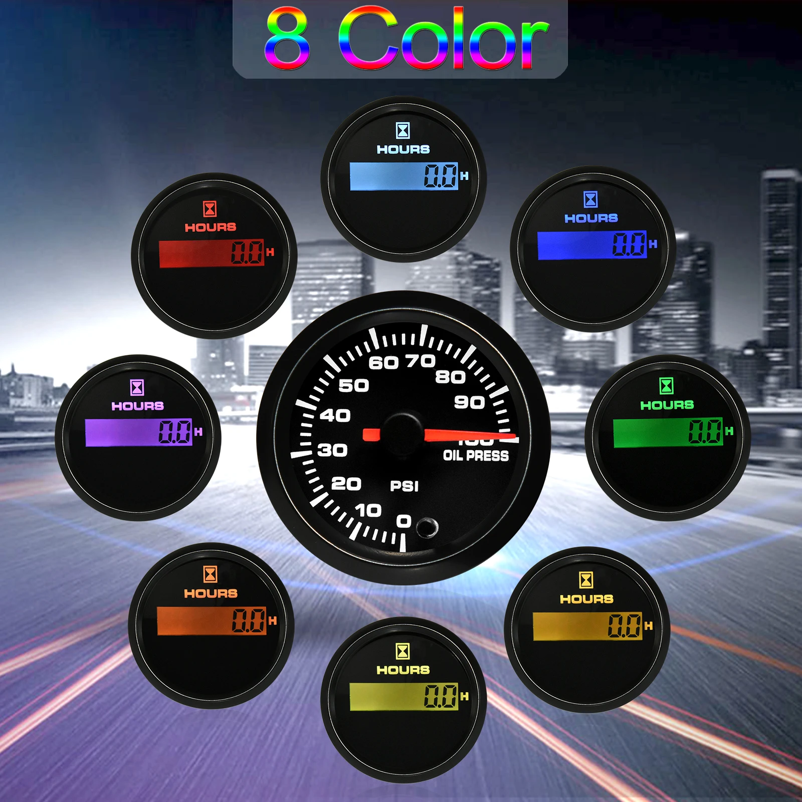 7 Colors Backlight 52mm Digital Hour Meter LCD Hourmeter Waterproof Time Gauge Clock Gauges for Marine Boat Car Truck 9-32VDC