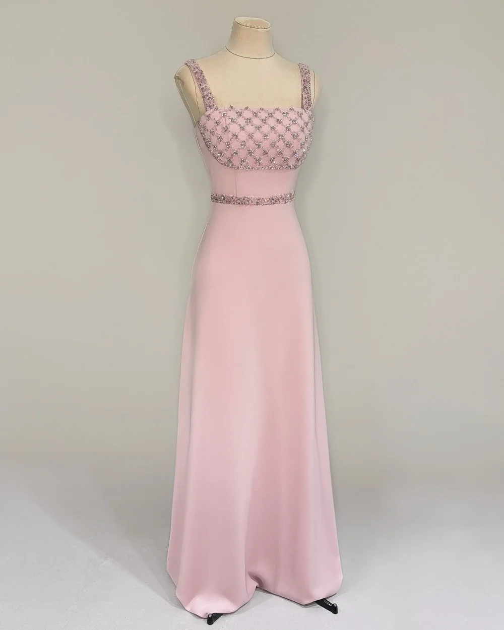 

Customized Jersey Beading Square Neck Chic A-line Long Dress Bespoke Occasion Evening Elegant Party High Quality Glitter
