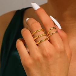 Stainless Steel Ring Openwork Simple Size Adjustable Creative Ring For Women Jewelry Trending Products Banquet Gift Light Luxury