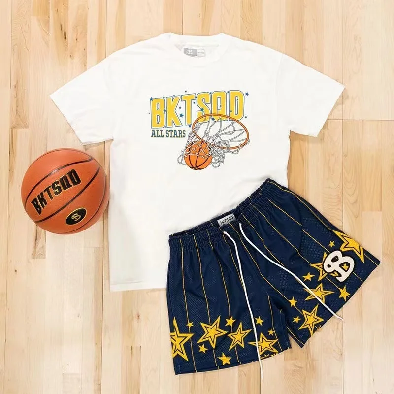 Short en maille de la série Star européenne et américaine pour hommes, grande taille, séchage rapide, course à pied, fitness, pantalon de basket-ball, été, 2024