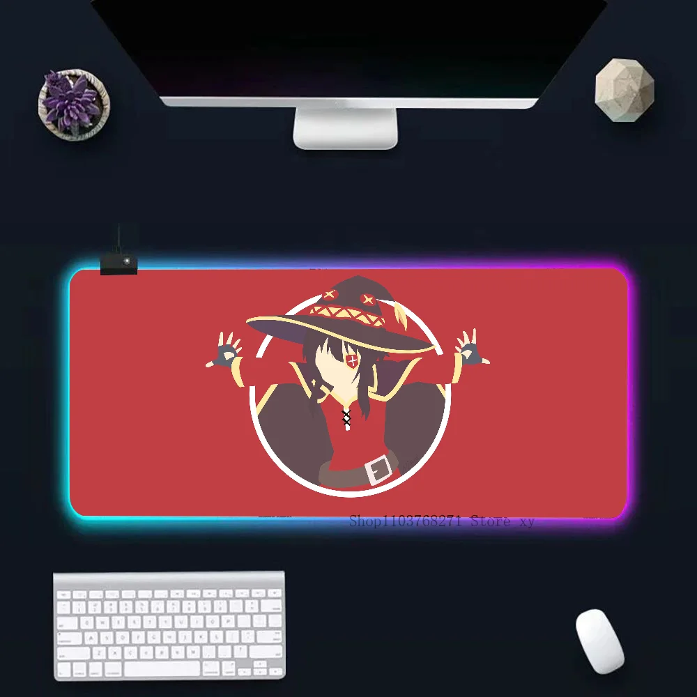 Megumin KonoSuba Mousepad XXL RGB Gaming Mouse Pads HD Black Gamer Accessories Large LED