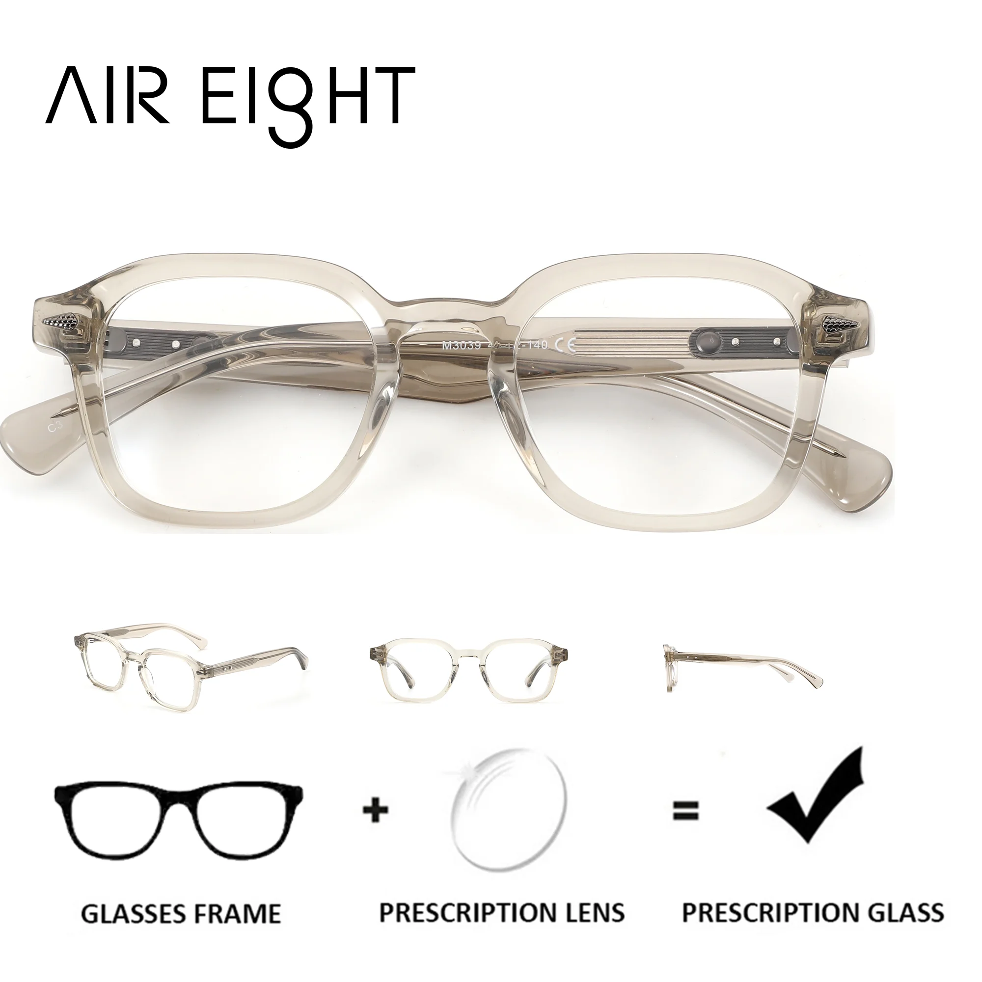 AIREIGHT (taille XS) Lunettes de prescription en acétate de forme polygonale, protection contre la lumière bleue, pour hommes, lunettes progressives personnalisées pour femmes
