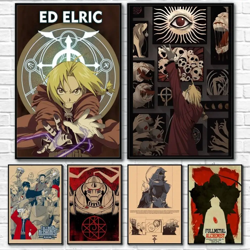 

Anime F-Fullmetal Alchemist Retro Poster Home Living Bed Room Bar Hallway Sticky Wall Art Printing Waterproof Aesthetic Decor