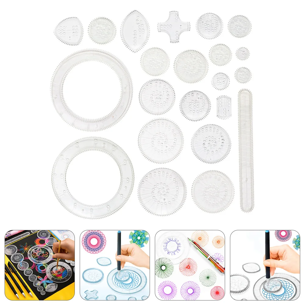 

22pcs Drawing Interlocking Painting Set Gears Curve Ruler For Spiral Design Educational Art Tool Kids Creative Gift