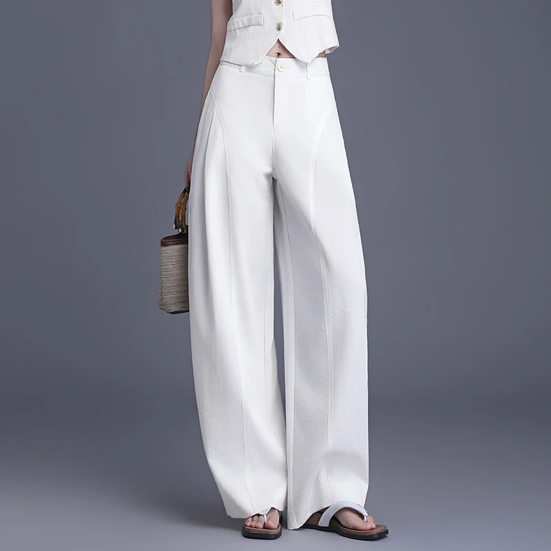 

ZUZK Linen Casual Pants Women's Fashionable Elegant Loose Fit Long Trousers Summer New Style Wide Leg Pants Curved Knife Pants