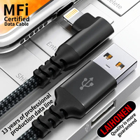 1pc LAIHONEN MFI certified 10ft USB to Lightning Fast Charging Cable 12W Flat Nylon Braided Data Cord for iPhone14 13 12 pro max
