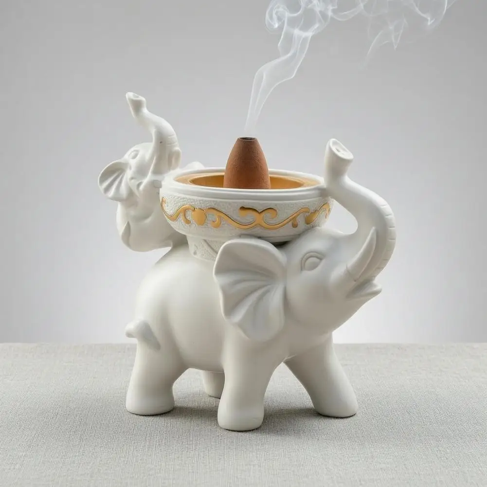 Matte White Resin Aromatherapy Ornament Decorative Incense Holder for Room Elephant Resin Incense Burner Backflow for Home