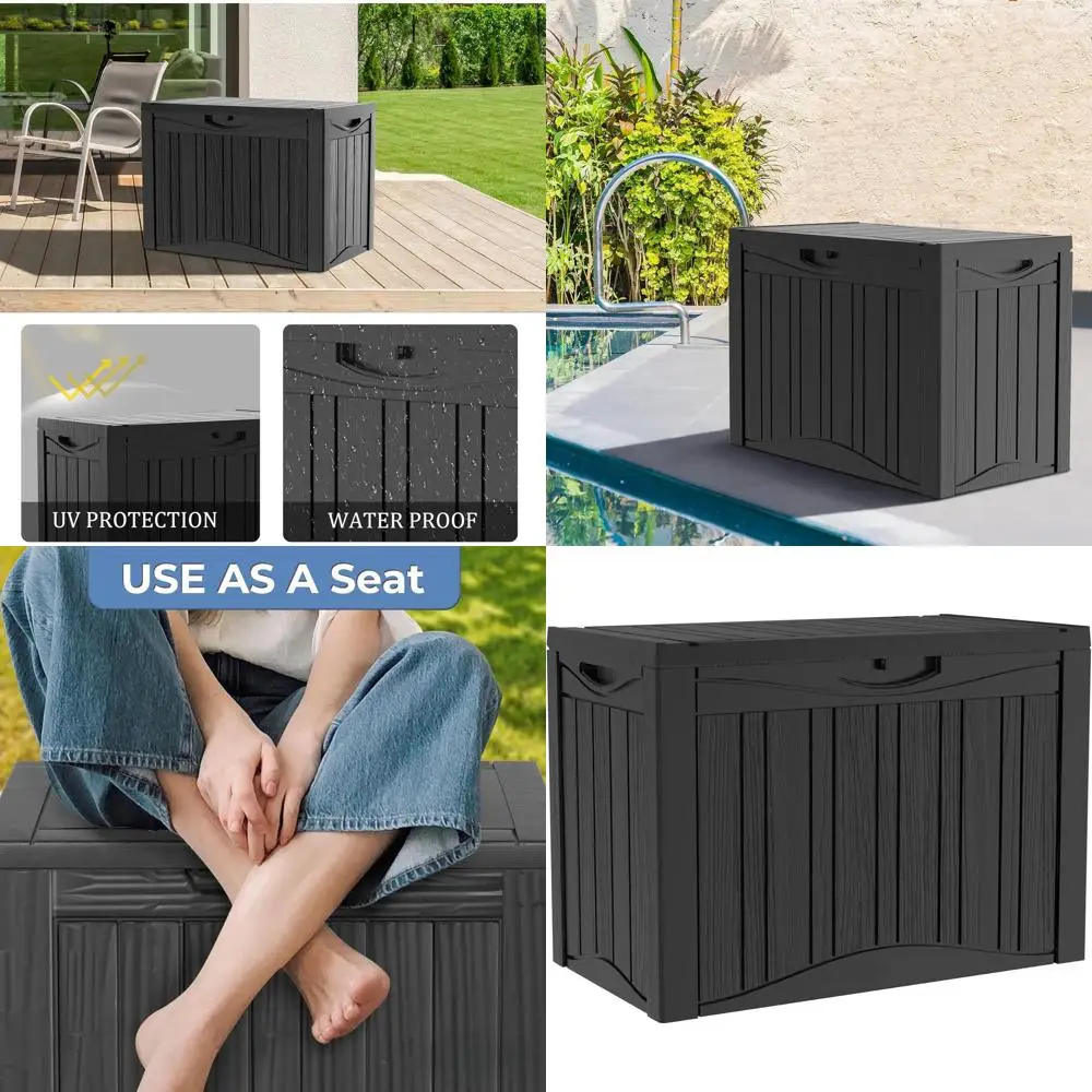 

Lockable Waterproof Outdoor Storage Box, 50 Gallon Capacity, for Patio Furniture, Garden Tools, Pool Accessories, and Package De