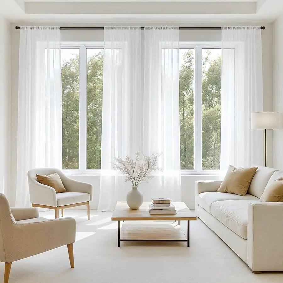 

White Sheer Curtains 84 Inches Long, 4 Panels Set, Light Filtering Rod Pocket oile Drapes for Li ing Room and Bedroom, Airy Sof