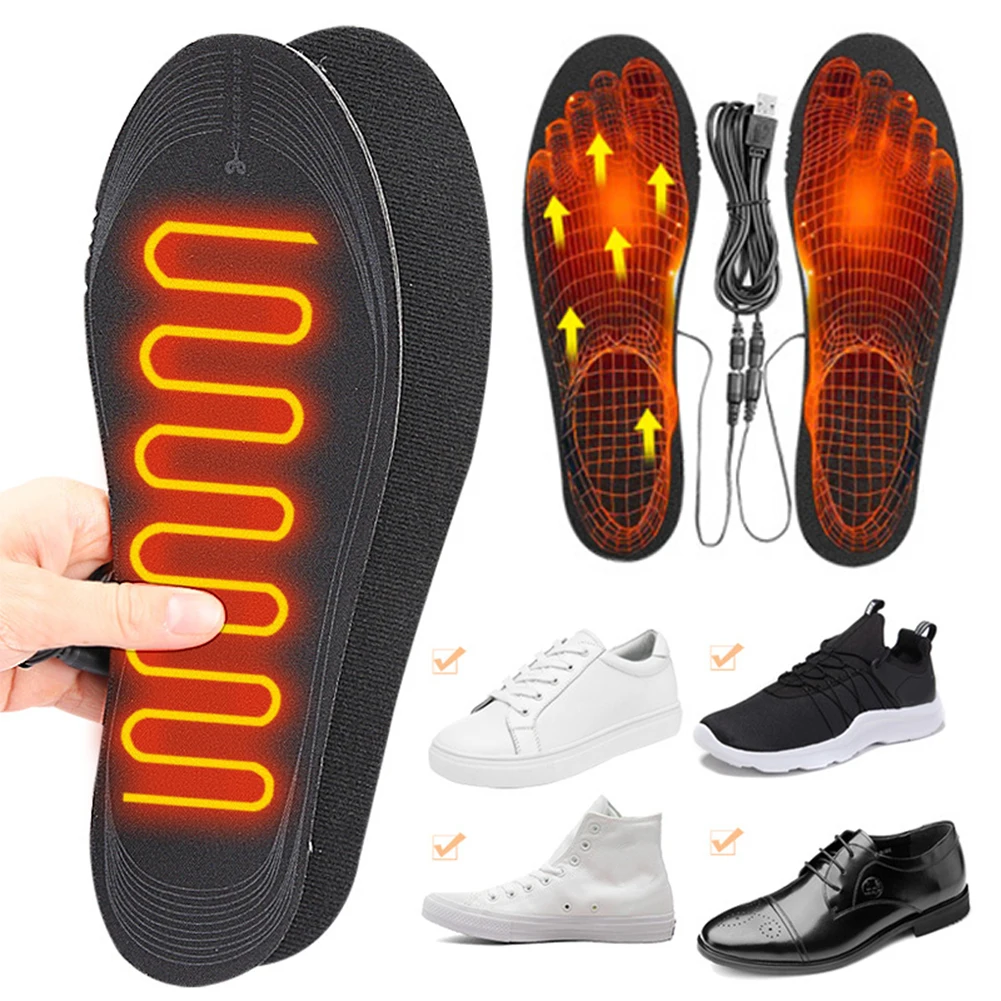 USB Heated Shoe Insoles Foot Warming Pad Washable Rechargeable Foot Warmer Electric Heated Insoles for Winter Camping Fishing