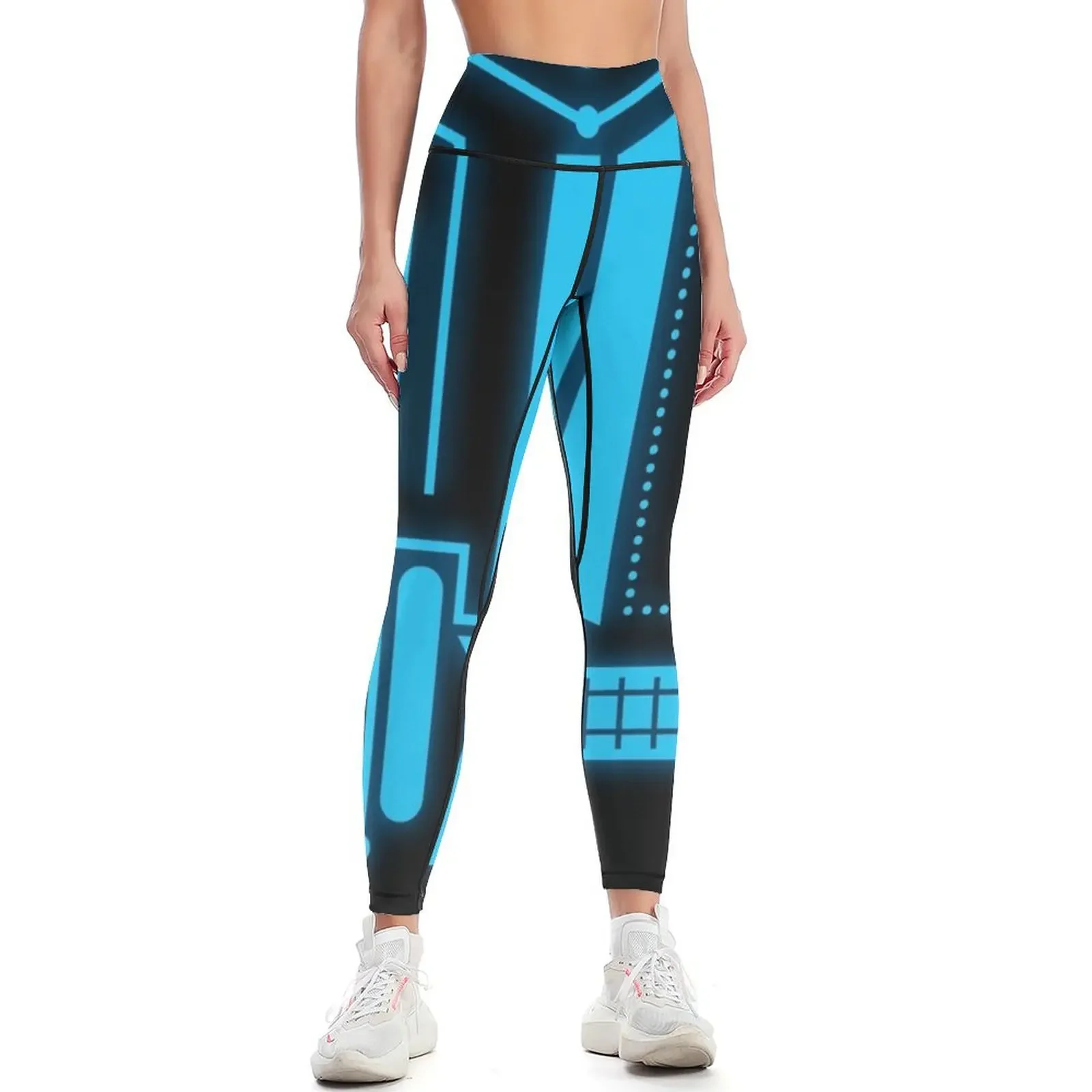 

Tron Inspired Cyan Glow Leggings sports woman gym Women's gym flared Pants sport Womens Leggings