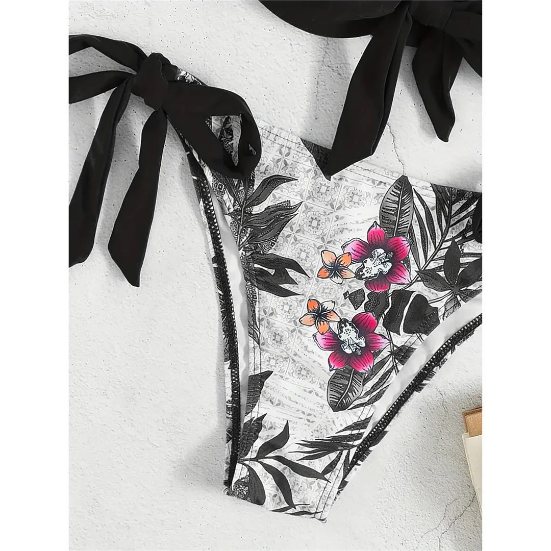 S - XL Sexy Blumenmuster-Bikini mit Bügel, Damen-Badeanzug, zweiteiliges Bikini-Set, Badebekleidung, Badeanzug, Modell V5984 – Detail 12