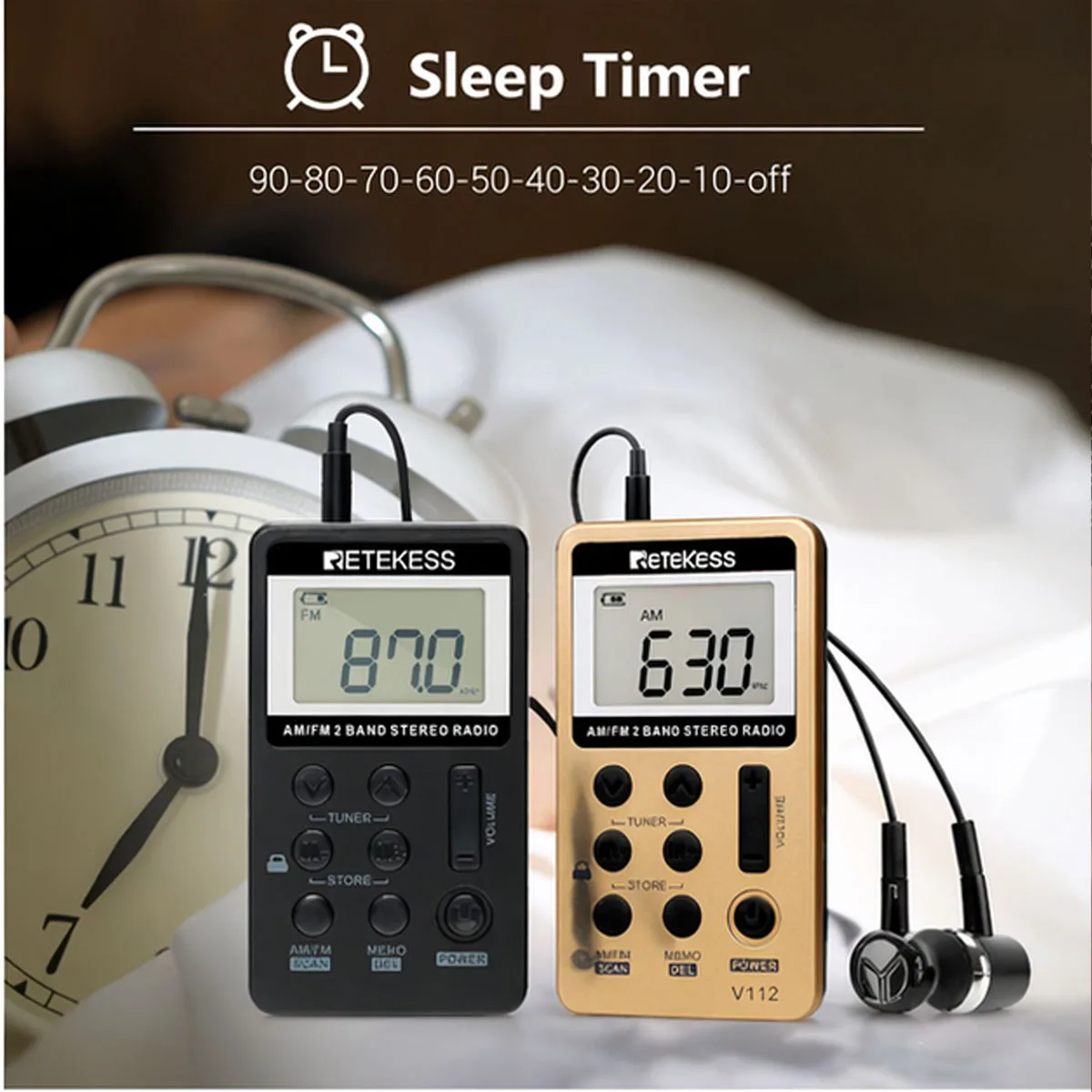 Retekess V112 Radio Mini Pocket Radio Receiver Portable Radios AM FM Rechargeble Sleep Time Earphone For Walkman Go Hiking