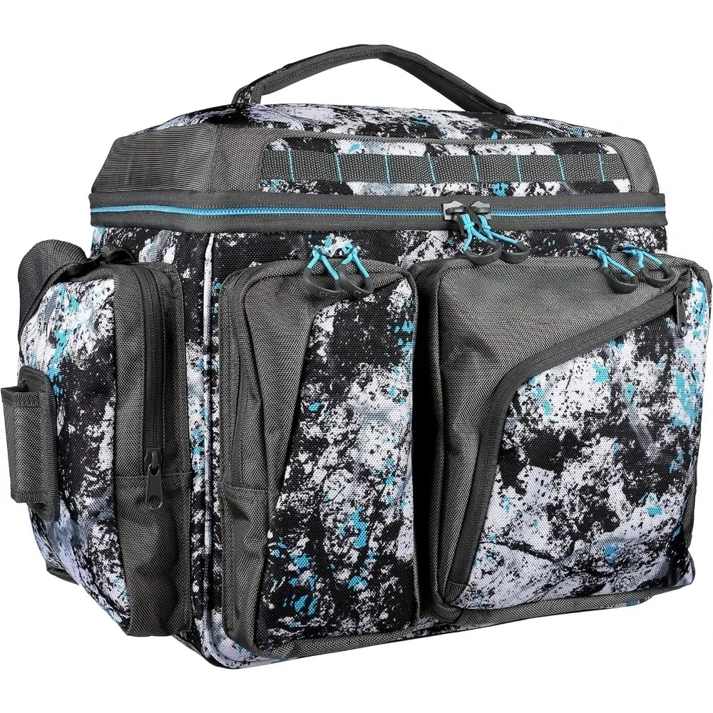 

Evolution Fishing Largemouth XL 3700 Tackle Bag - 19" in, Water Camouflage, Outdoor Carry Bag w/ 3 Fishing Trays, Plier Holster,