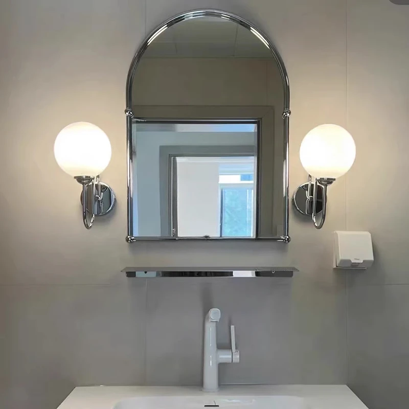 Simple Arch-shaped Decorative Mirrors Wall-mounted Bathroom Mirrors Nordic Home Decor Stainless Steel Vanity Mirror with Light