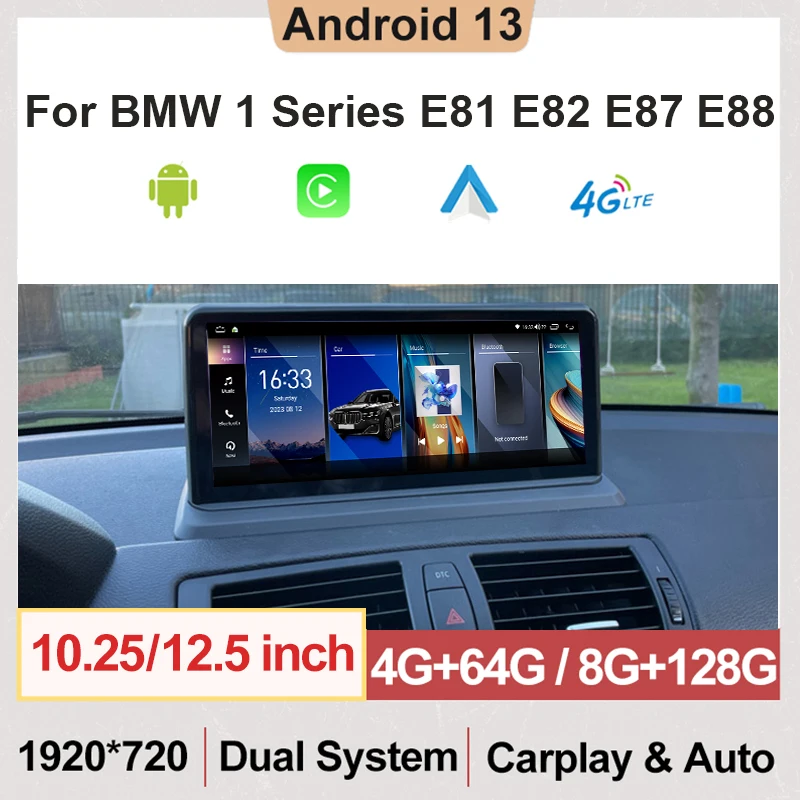 

10.25"/12.5" Wireless CarPlay Android13 Auto Car Multimedia Player Radio For BMW 1Series E81 E82 E87 E88 Touch Screen GPS Navi