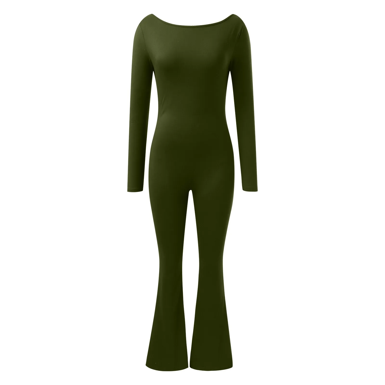 Women'S Long Sleeve Bodysuit Slim Sexy Open Back Casual Yoga Sports Overalls Plus Size One Pieces Full Length Elegant Jumpsuits