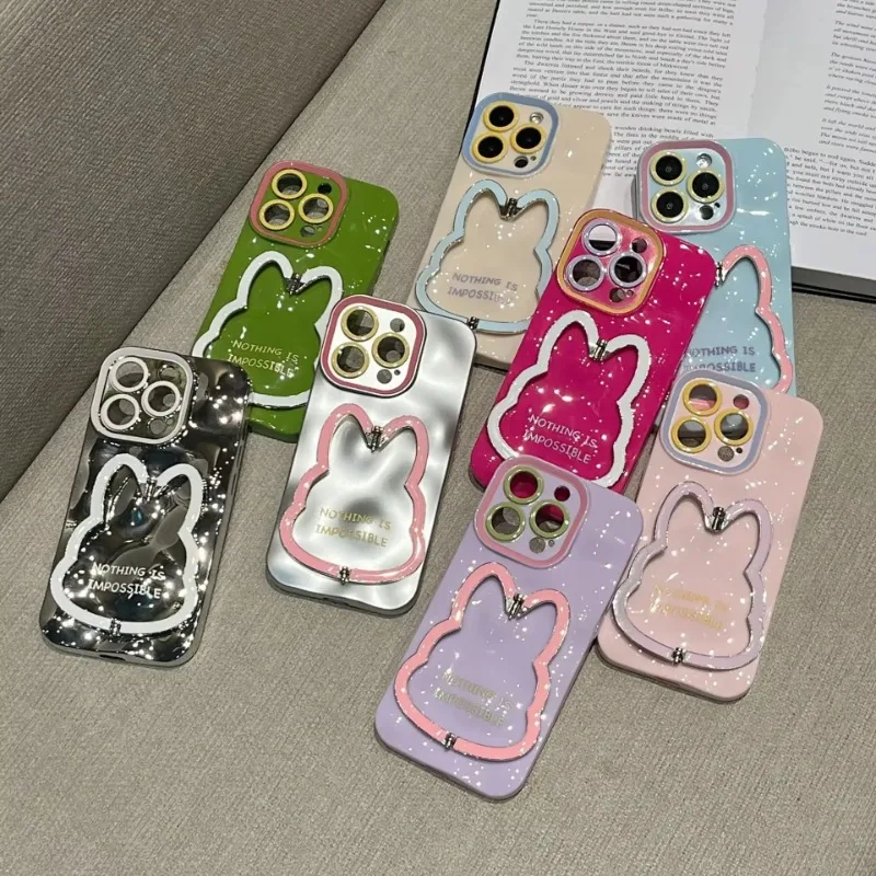 

Suitable for Iphone 15 14 13 12 11 Pro Max Creative Fashion Anti-drop with Rabbit Shape Folding Stand Soft Plastic Phone Case