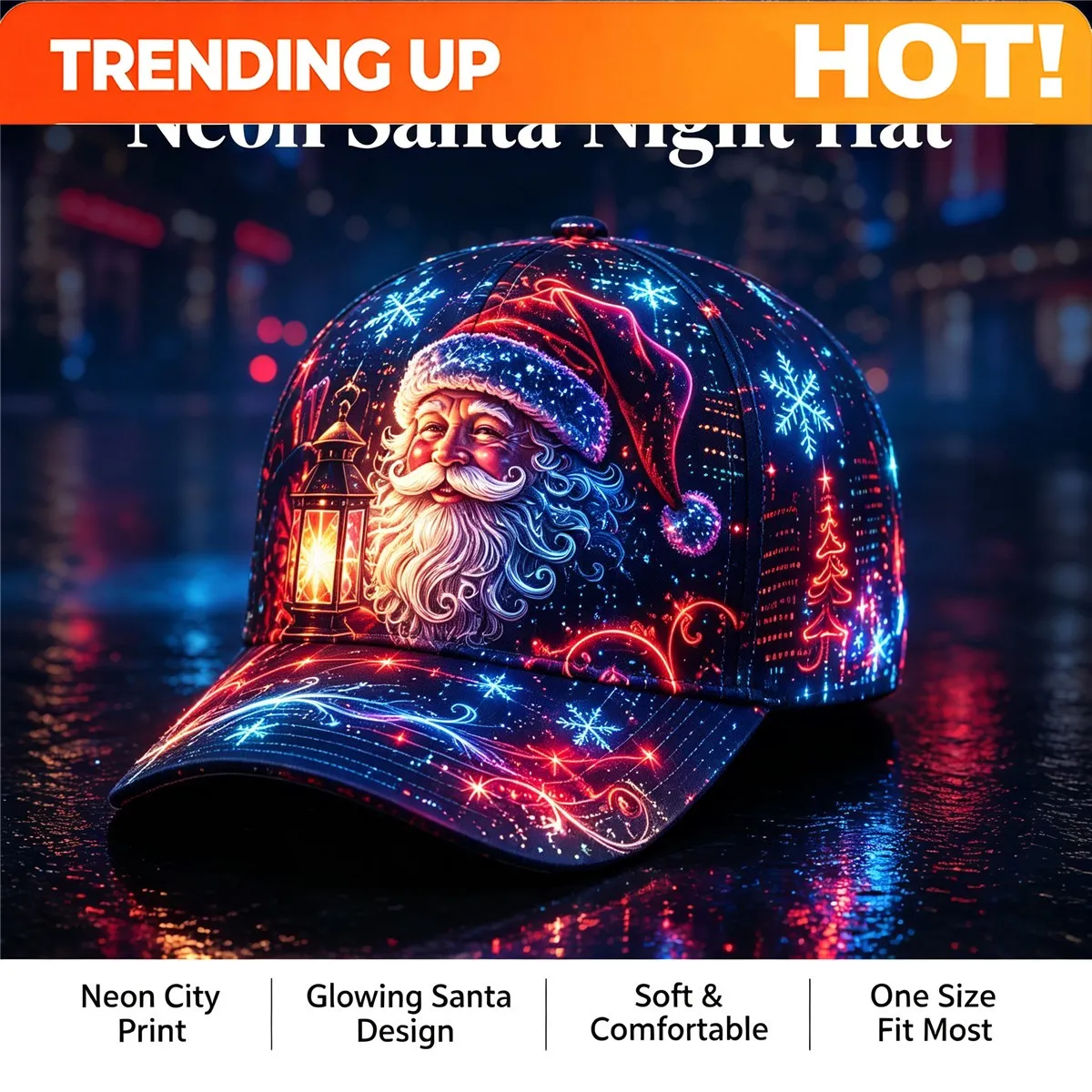 Customization Men' And Women'S Neon Santa Baseball Cap - Glowing Cyber Santa Hat With Charm Bracelet, Bohemian Style Suitable Fo