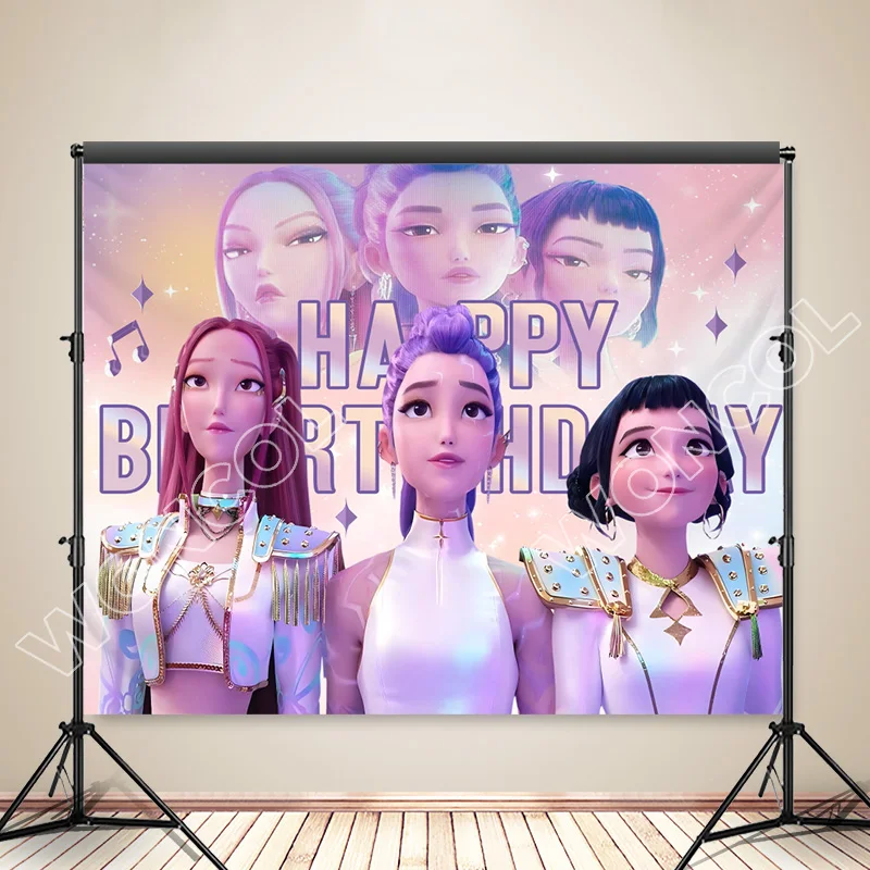 KPop شيطان الصيادين خلفية الفتيات حفلة عيد ميلاد خلفية رومي ميرا زوي راية استحمام الطفل ديكور صور الدعائم