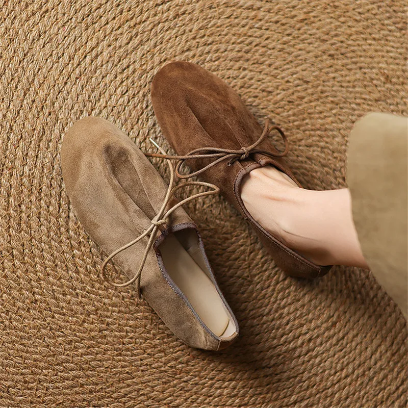 

New Spring/Autumn Sheep Suede Women Shoes Fashion Concise Round Toe Shoes for Women Flat Shoes Lace Women Pumps Loafers Handmade