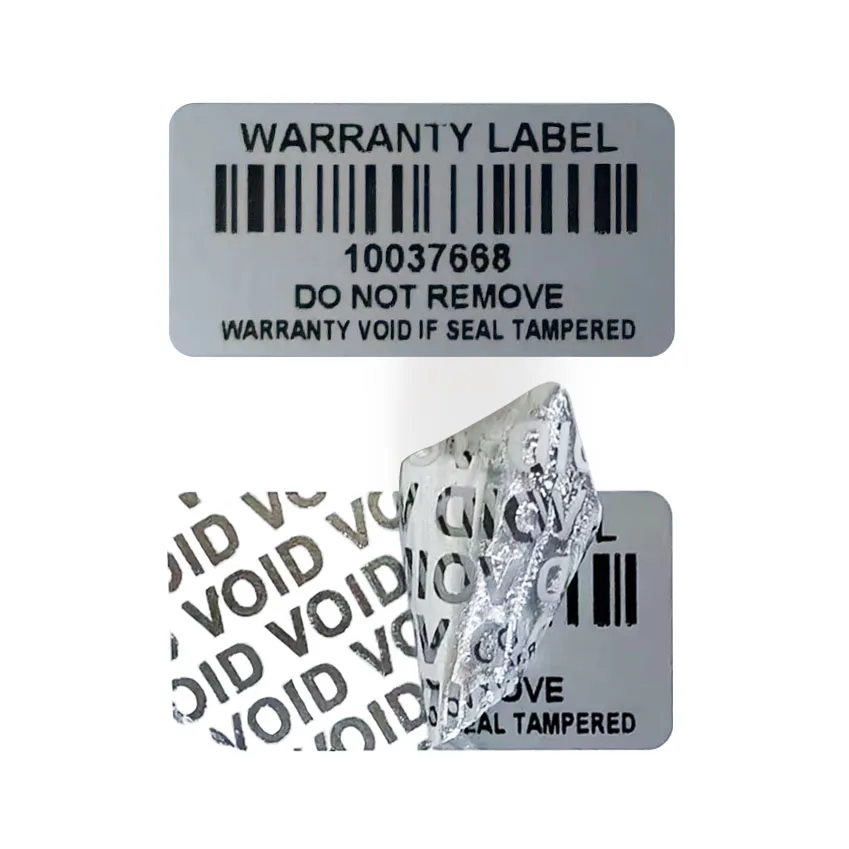 Matte Silver Tamper Proof Evident Stickers With Bar Code Warranty VOID Seal Security Label With Serial Numbering Anti-Transfer