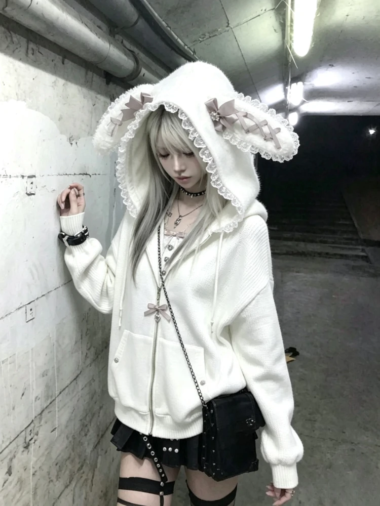 スイートウィンターキュートラビットイヤーロリータコート レデ - Vintage Zip Hoodie のレビューと価格
