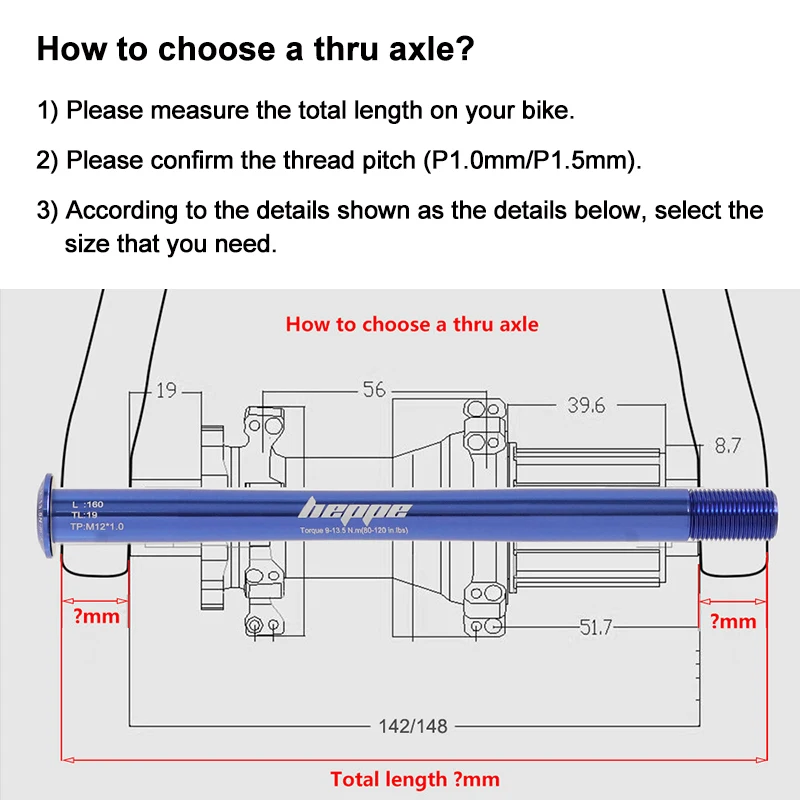 HEPPE MTB Road Bike Thru Axle Front Rear Wheel Hub Shaft Skewer 12x100/110 15x100/110 12x142/148 Thru Axle Blue Ultra Light Axle