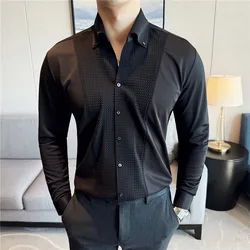 Men Dress Shirt Long Sleeve 2024 Autumn Personalized Splicing Solid Casual Solid Banquet Wedding Elastic Slim Fit Tuxedo Shirts