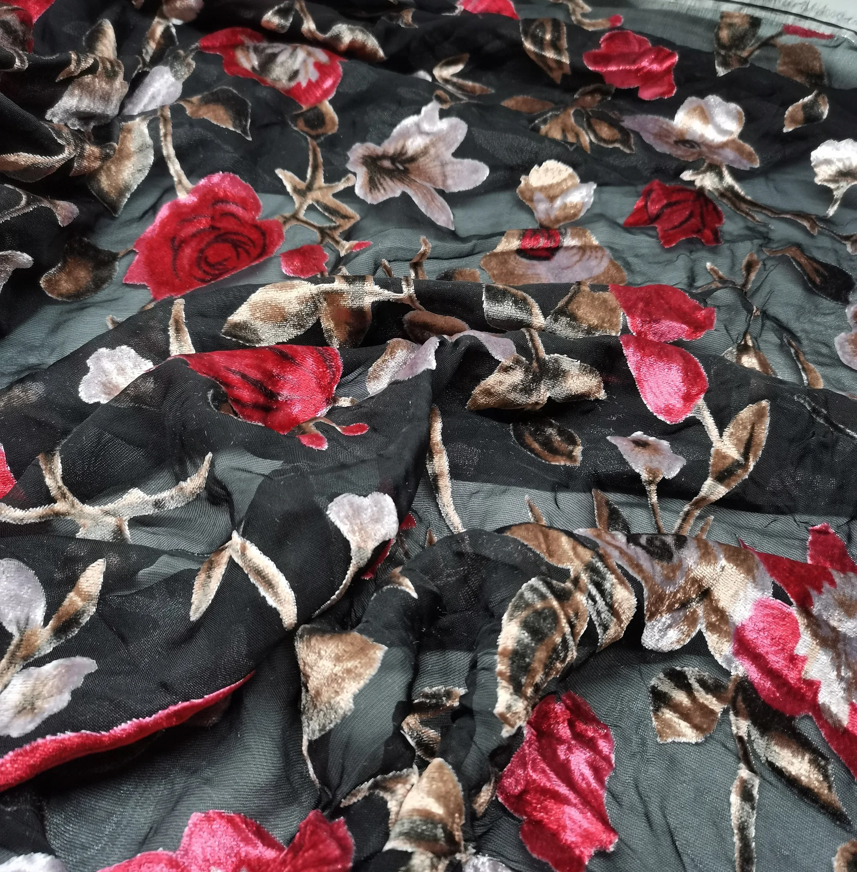 Floral Hollowed Velvet Dress Flocked DIY Rayon Burn-out Fabric 114cm Width Cheongsam Gown Material