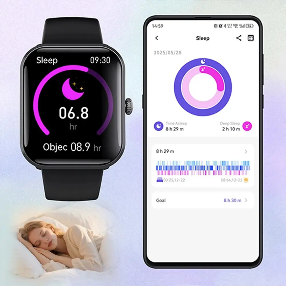 ساعات ذكية للنساء/الرجال، ساعة ذكية لهواتف أندرويد ومتوافقة، ساعات اللياقة البدنية مقاس 1.9 بوصة، مراقب معدل ضربات القلب/النوم T0E2