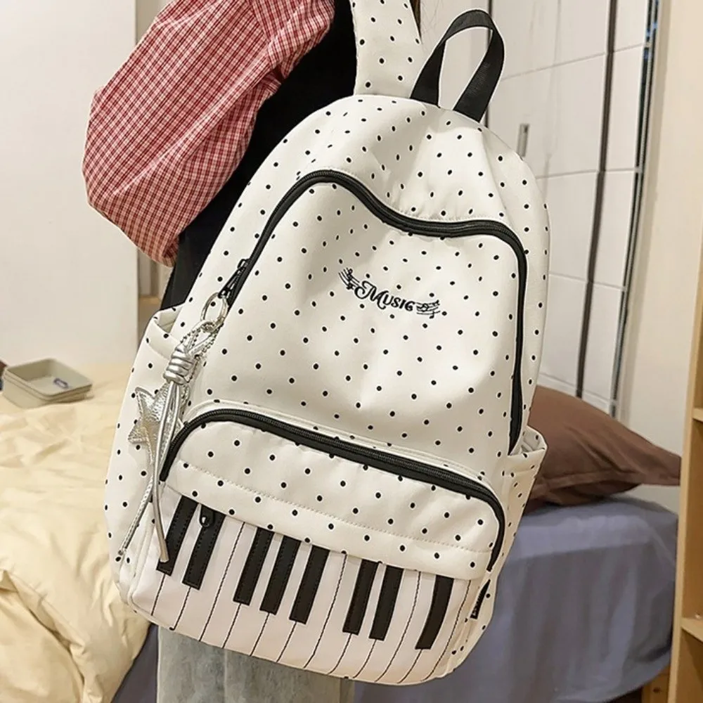 New Large Capacity Polka Dot Backpack Lightweight Multifunctional Piano Key Backpack Black Piano Mochilas for Women