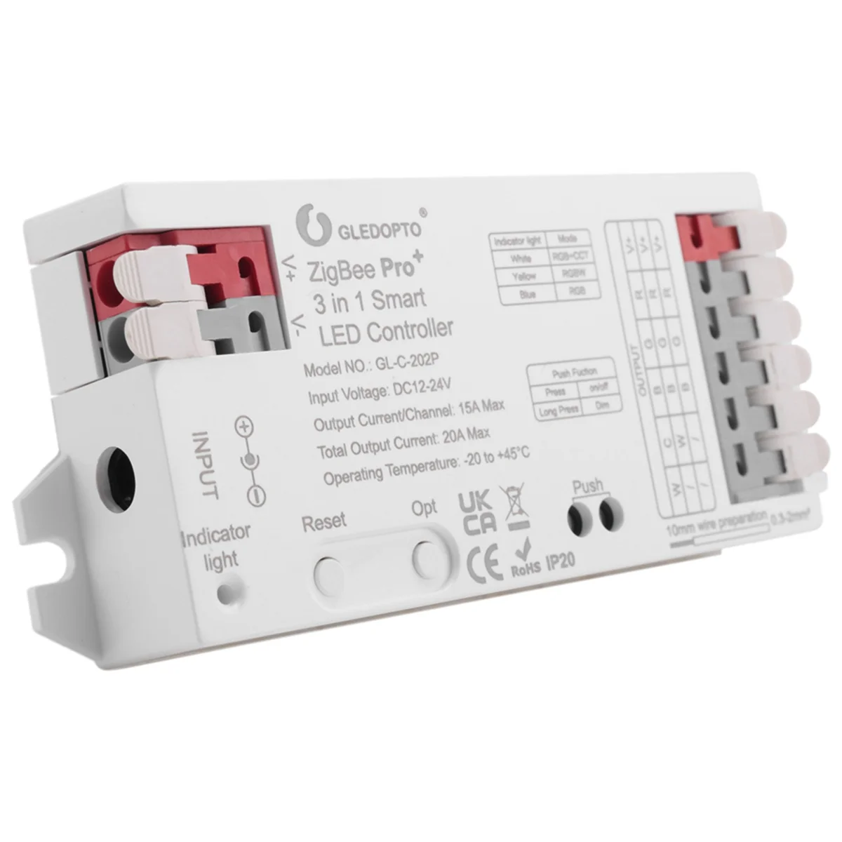 GLEDOPTO ZigBee 3 in 1 RGBCCT/RGBW/RGB LED Strip Light Controller 20A Max H/Ue Alexa Homey Tuya Smart APP Voice Control