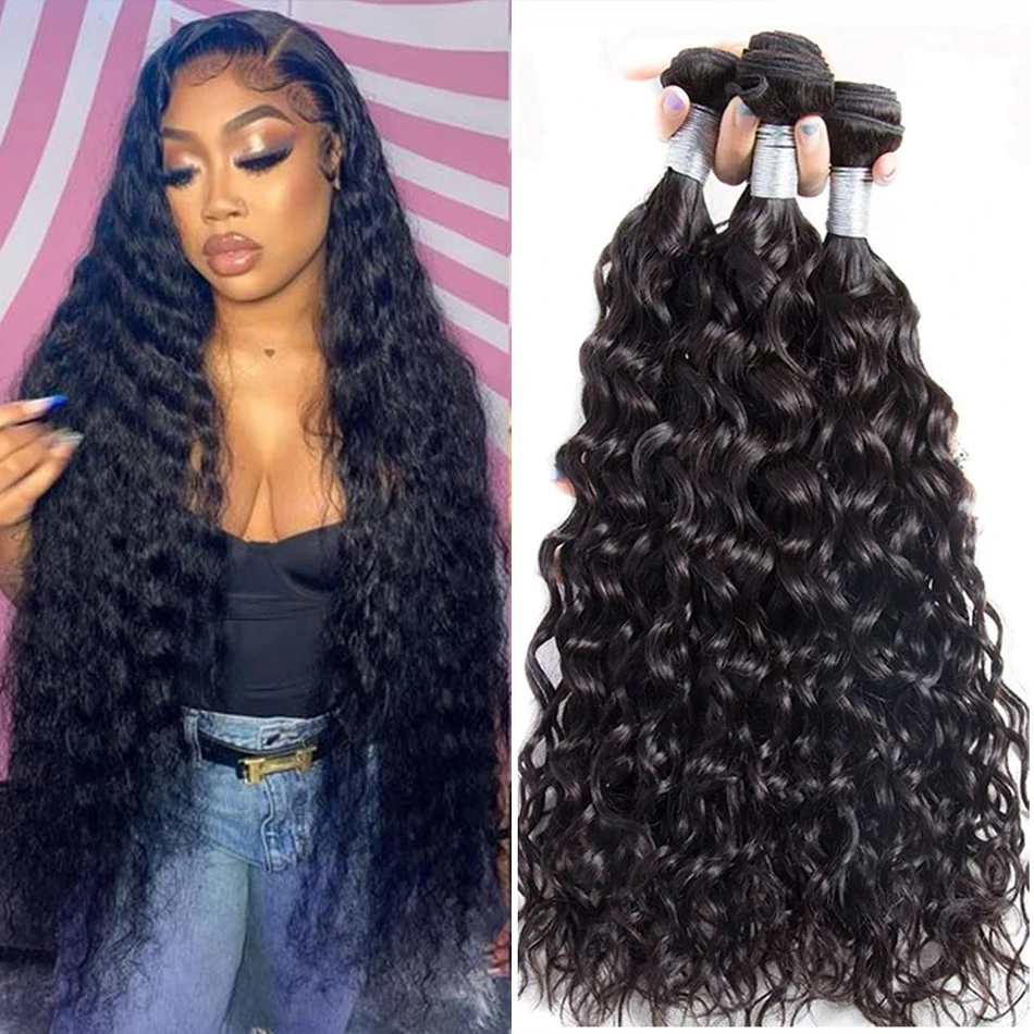 

Top Water Wave Bundles For Women Brazilian Curly Hair 12A Virgin Human Hair Extensions Natural Wet and Wavy Human Hair 1/3/4 Pcs