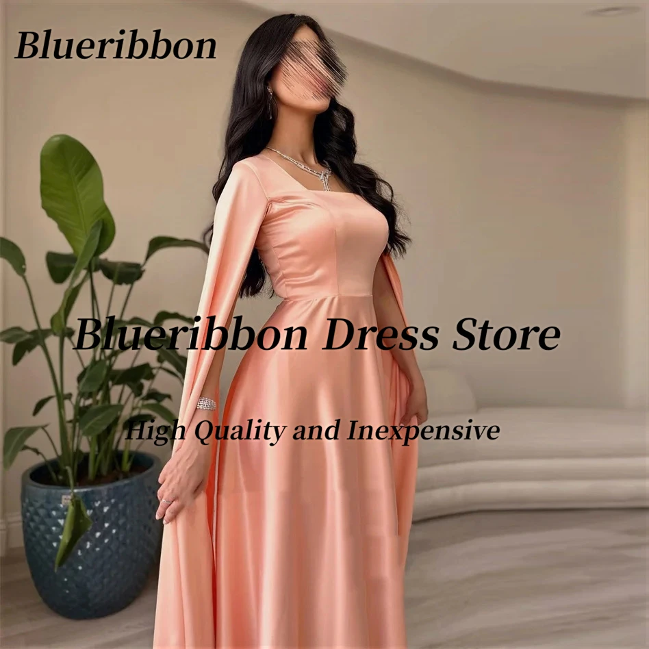 Blueribbon-vestidos de graduación de línea A simples, cuello cuadrado, mangas largas acampanadas, vestido de noche con cremallera trasera, vestidos de banquete de fiesta de boda