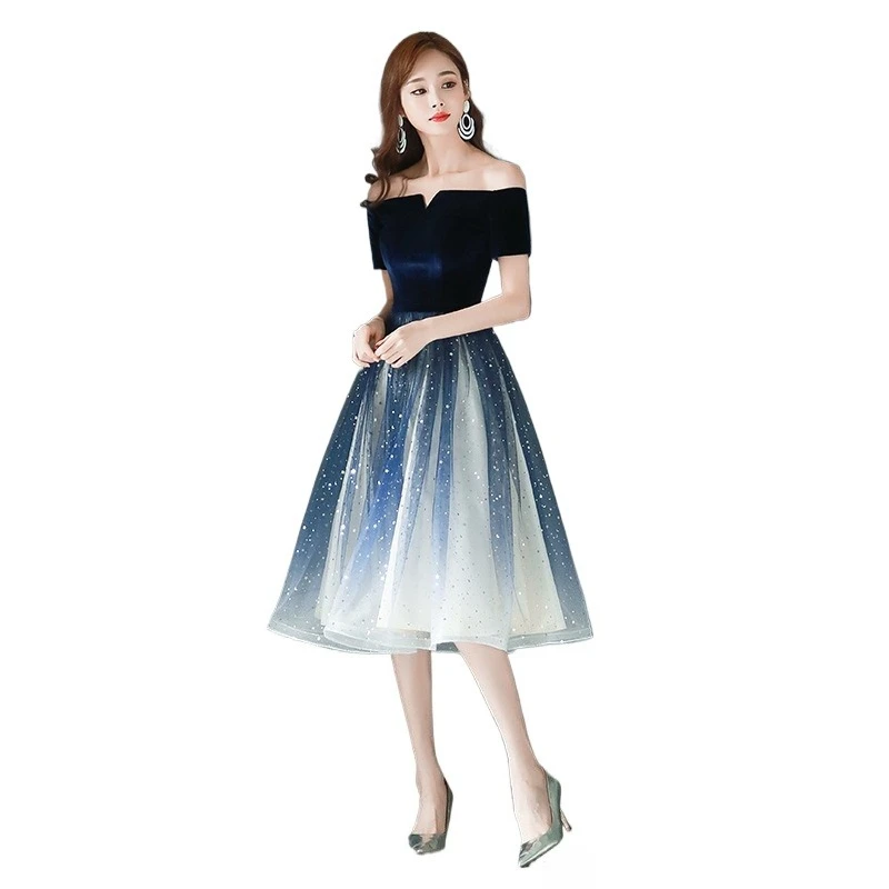 2026 Summer Women's New High Quality Luxury Black Glitter Host Performance One Shoulder Banquet Slimming Evening Dress